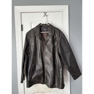 CHEROKEE Dark Brown Pebbled LEATHER‎ JACKET Button Up MEN'S Size XL